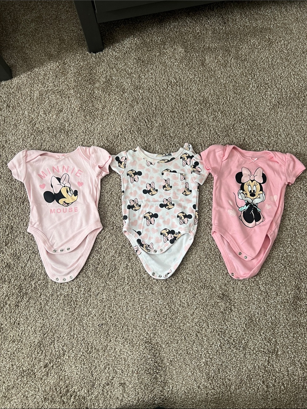 Disney Pink & Light Pink Minnie Mouse 3-Pack Baby One-Pieces